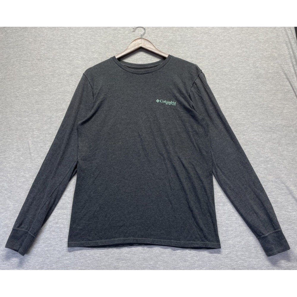 Columbia PFG Fishing T-Shirt Men Medium Charcoal Gray Logo Performance Crew Neck